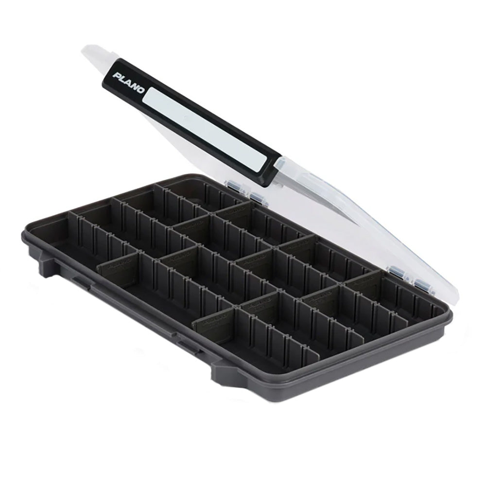 Plano StowAway 3700 Thin Tackle Storage box with multiple compartments for fishing gear organization.