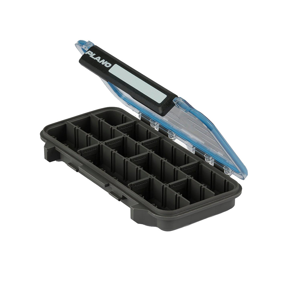 Plano Waterproof Stowaway 3500 tackle storage box with secure latch and waterproof design, ideal for fishing gear organization.
