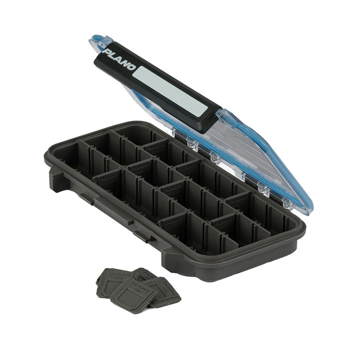 Plano Waterproof Stowaway 3500 tackle storage box with secure latches and waterproof design, ideal for organized fishing gear.