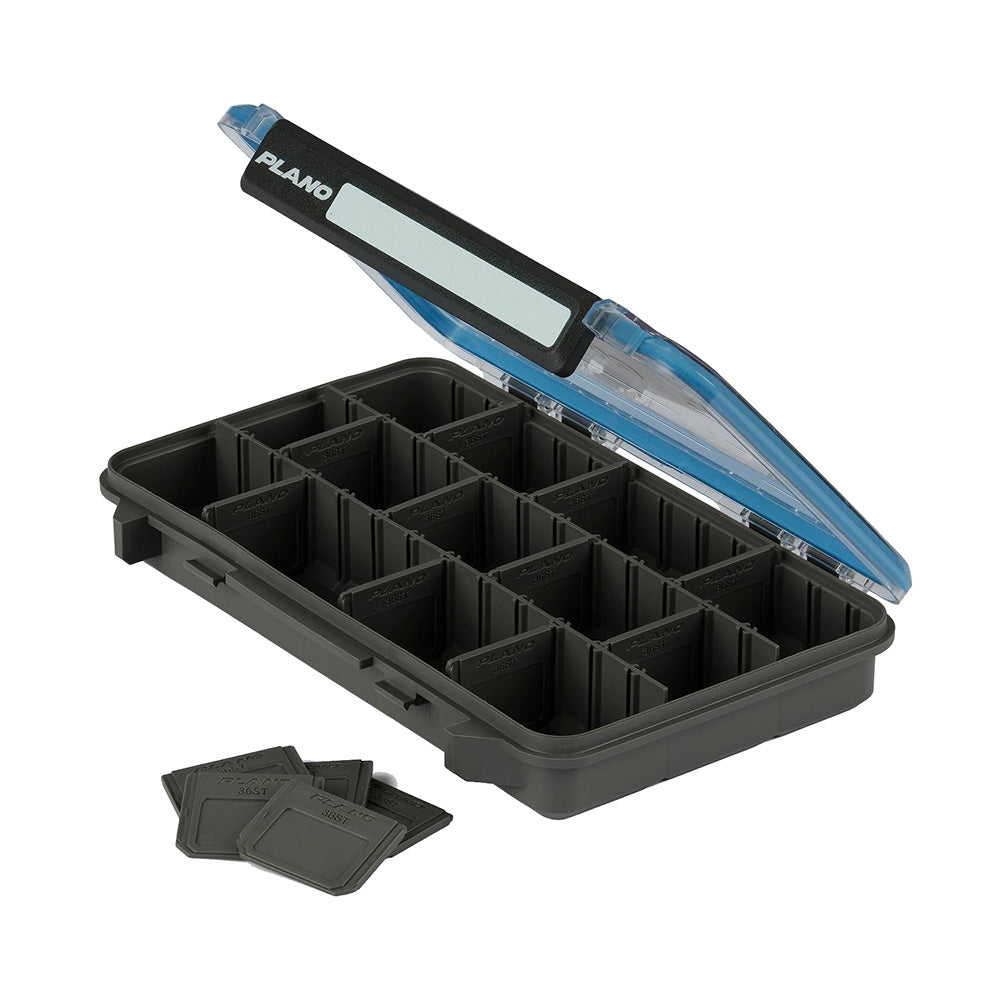 Plano Waterproof Stowaway 3600 tackle storage box with secure latch and waterproof design for fishing gear organization.