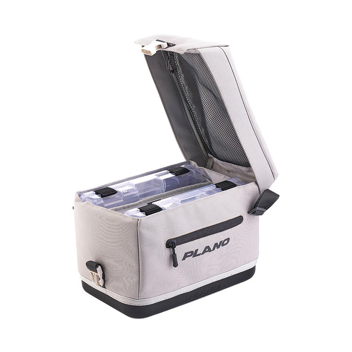 Plano Weekend Softsider Tackle Bag 3600 Series in Coast color, featuring multiple compartments for fishing gear storage.