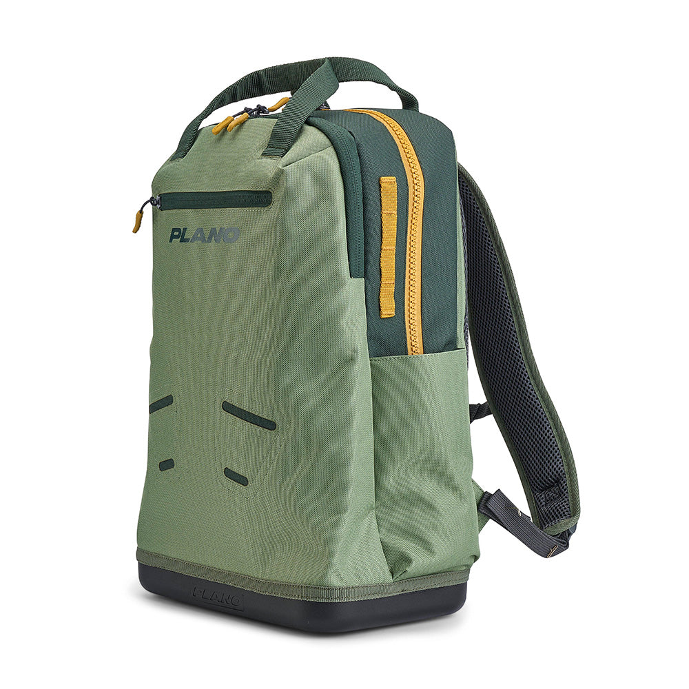 Plano Weekend Tackle Backpack in moss green, designed for tackle storage, featuring multiple compartments and durable construction.