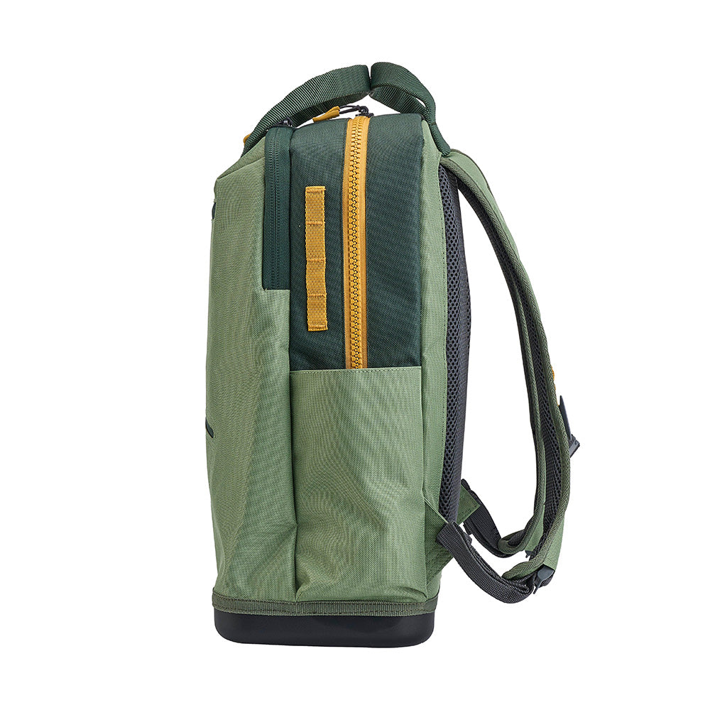Plano Weekend Tackle Backpack in moss, a durable tackle storage bag with multiple compartments for fishing gear.