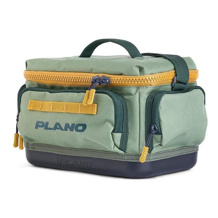 Plano Weekend Tackle Bag 3500 in moss color, Plano tackle storage bag with multiple compartments for fishing gear.