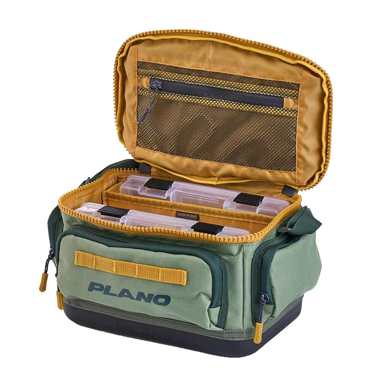 Plano Weekend Tackle Bag 3500 in moss, versatile tackle storage bag with multiple compartments for fishing gear.
