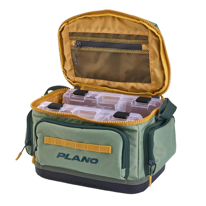 Plano Weekend Tackle Bag 3600 in Moss, a durable tackle storage bag with multiple compartments for fishing gear.