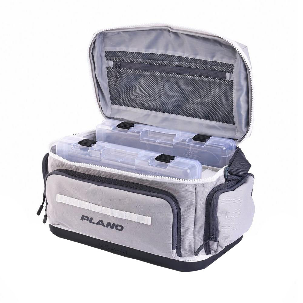 Plano Weekend Tackle Bag 3700 in Coast color, sturdy tackle storage bag with multiple compartments for fishing gear.