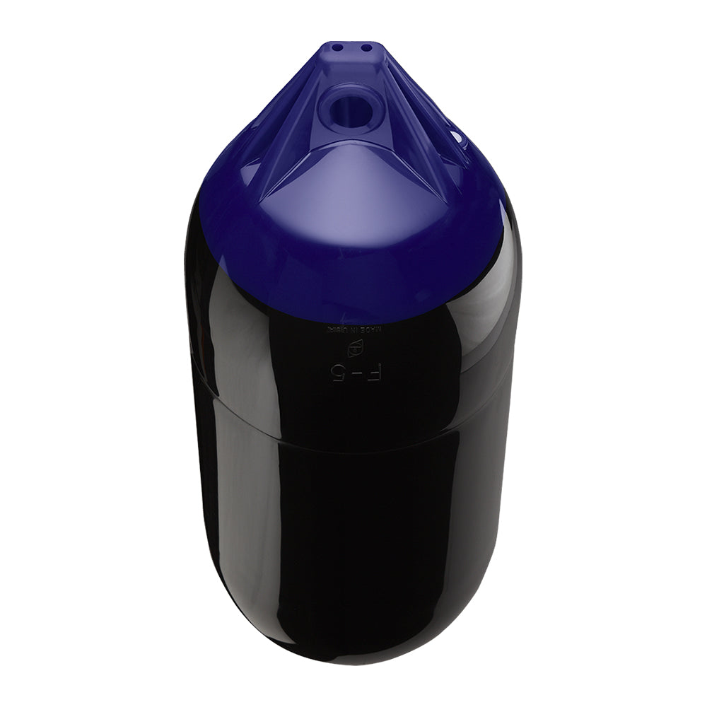 Black Polyform F-5 Twin Eye Fender, 11x30 inches, marine boat fender with twin eye design for protection against docks and boats.