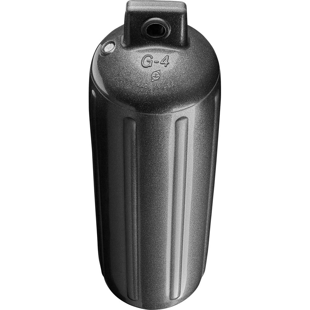 Polyform G-4 Twin Eye Fender in metallic graphite, 6.5" x 22", made of durable polyform material for boat protection.