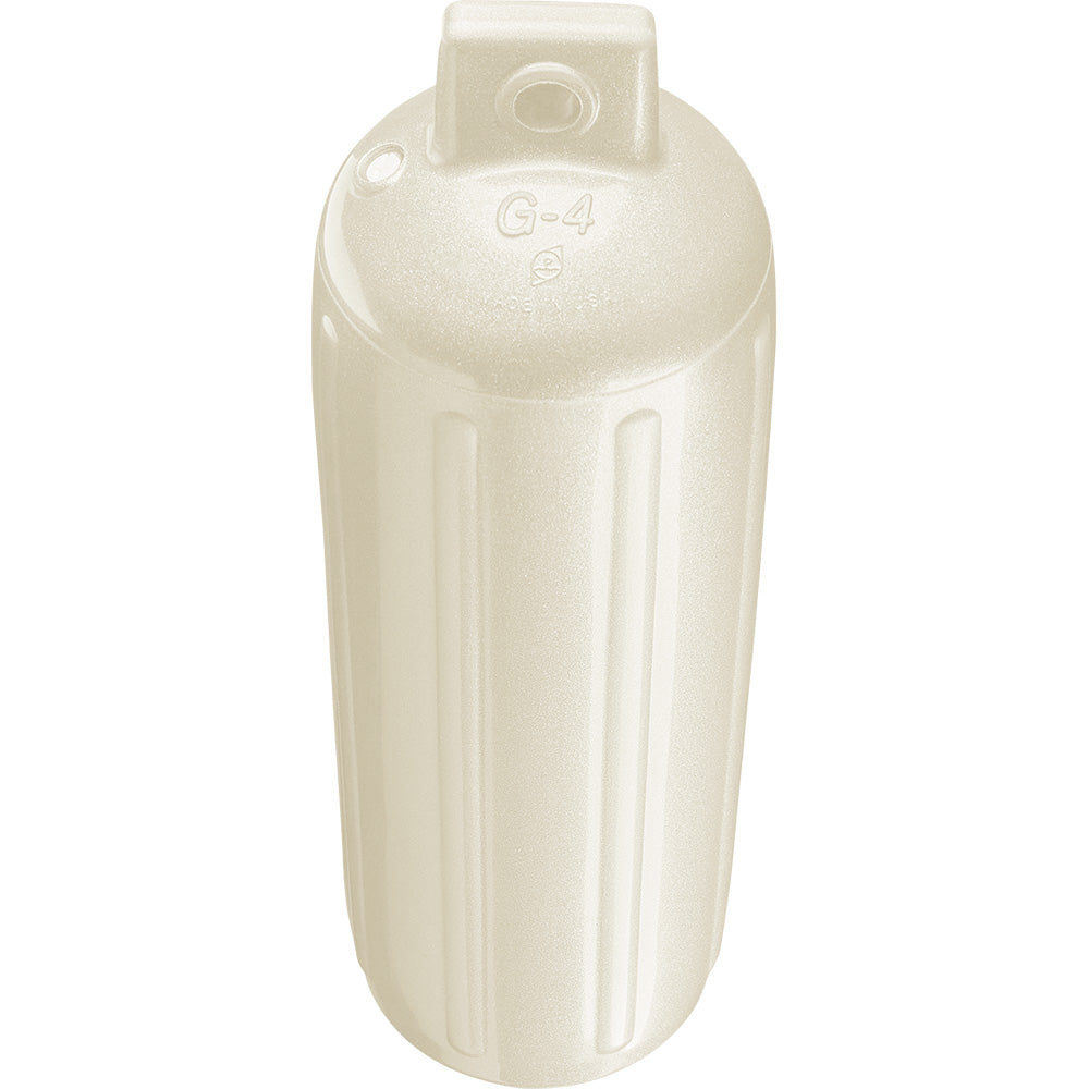 Polyform G-4 Twin Eye Fender in metallic white, 6.5" x 22", designed for boats, made by Polyform U.S.