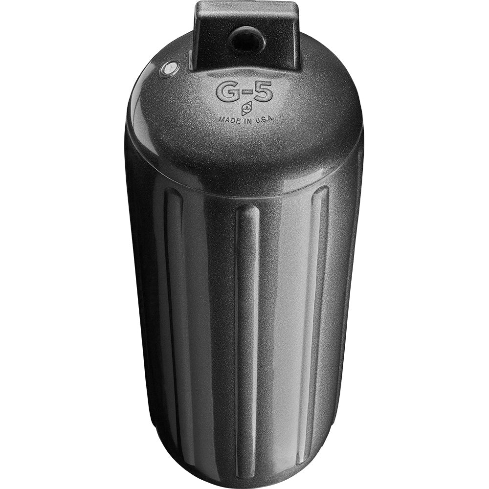 Polyform G-5 Twin Eye Fender in metallic graphite, 8.8" x 26.8", durable marine fender for boat protection.