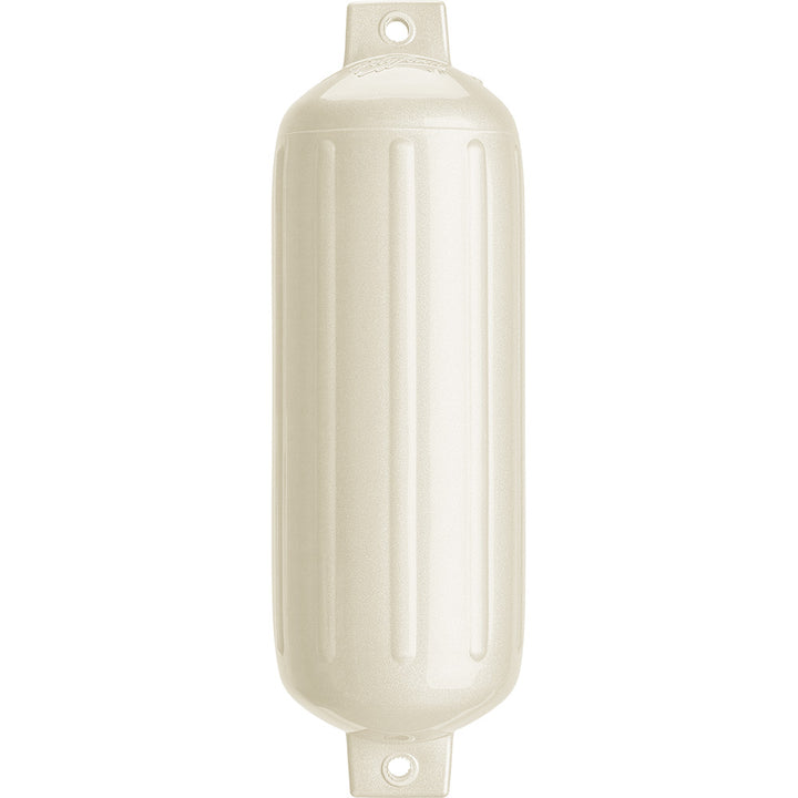 Polyform U.S. G-5 Twin Eye Fender in metallic white, 8.8 x 26.8 inches, durable marine boat fender with twin eye design