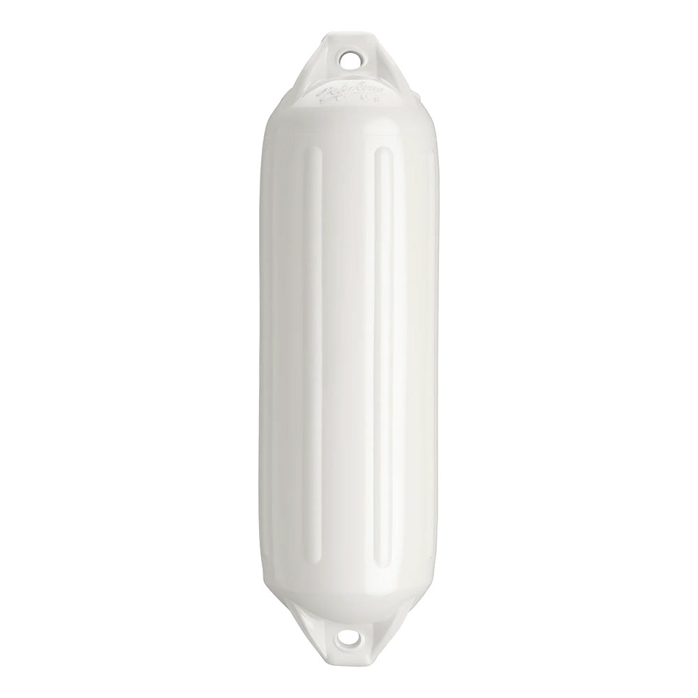 Polyform U.S. NF-3 Heavy-Duty Twin Eye Fender in white, 5.6" x 19" for boats, durable marine fender with twin eye design
