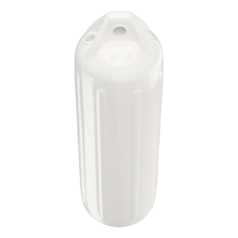 Polyform NF-3 heavy-duty twin eye boat fender in white, measuring 5.6 x 19 inches, designed for marine protection.