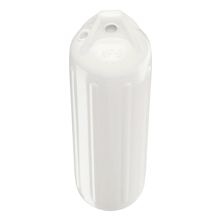 Polyform NF-3 heavy-duty twin eye boat fender in white, measuring 5.6 x 19 inches, designed for marine protection.