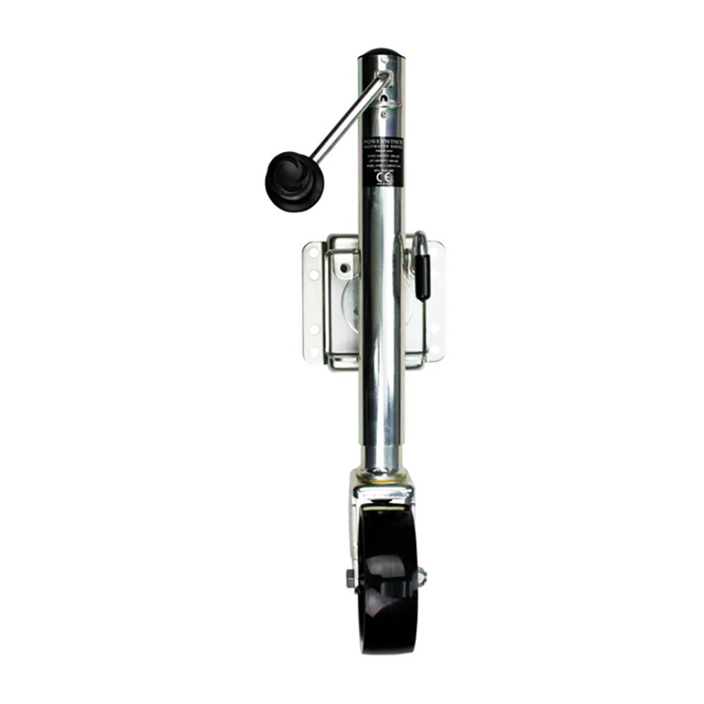 Powerwinch Saltwater Series Jack, 1200lb bolt-on single wheel with zinc coating and salt spray resistance for marine use.
