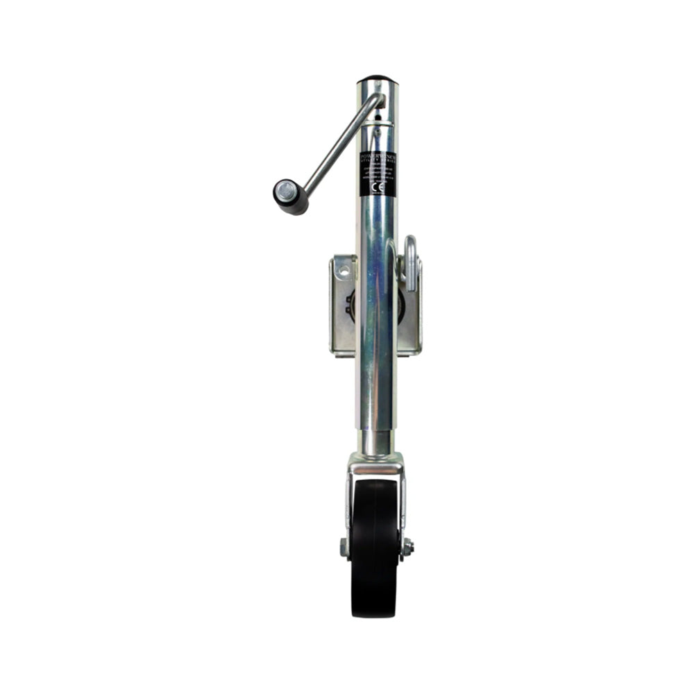 Powerwinch Utility Series 1200lb bolt-on jack with single wheel, zinc finish, designed for heavy-duty lifting and support.