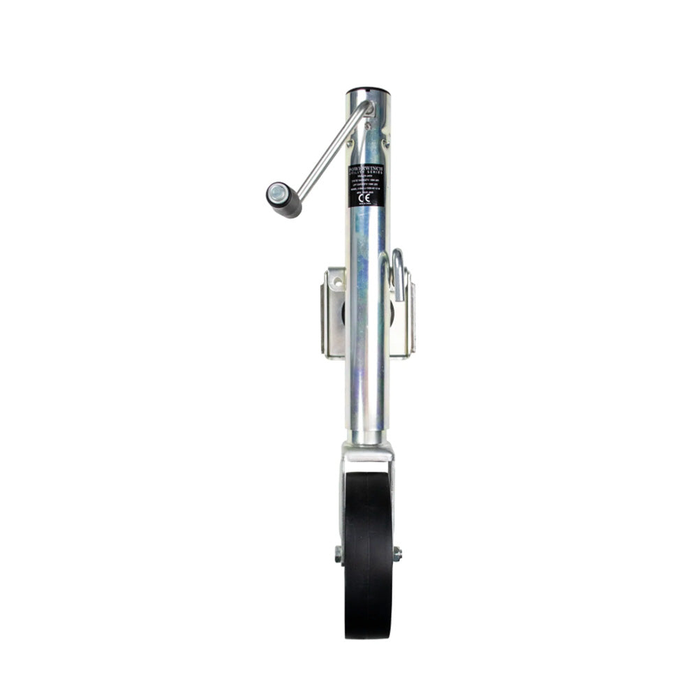 Powerwinch Utility Series Jack with 1500lb capacity, bolt-on design, single wheel, zinc finish, for jacks and dollies.