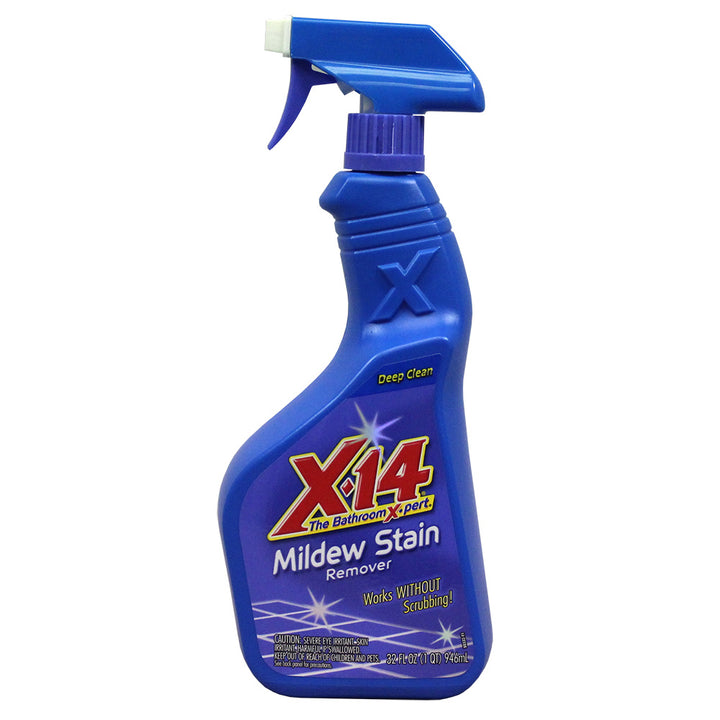 Presta X-14 Mildew Stain Remover in a 32oz bottle, effective cleaning product for mildew stains on various surfaces.