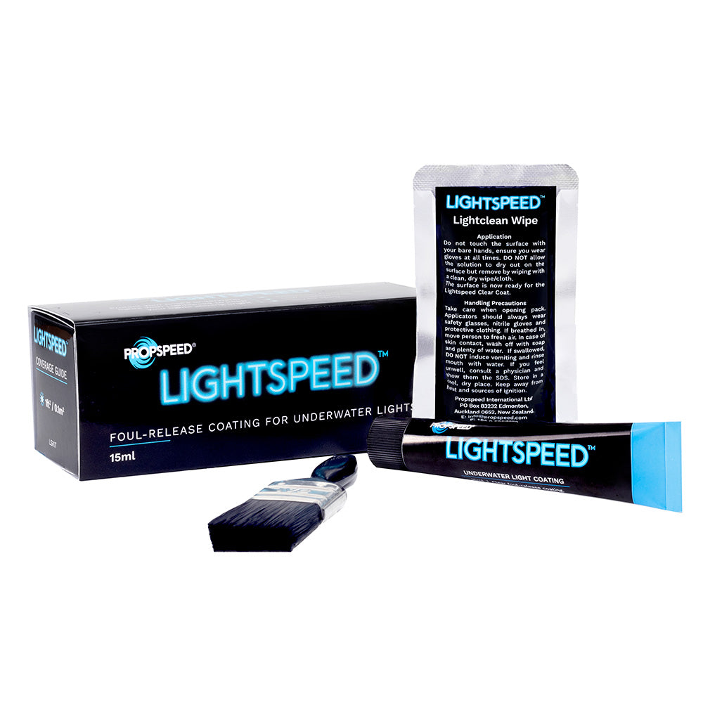 Propspeed Lightspeed Light Foul-Release Coating covers underwater lights, accessories for marine lighting protection.