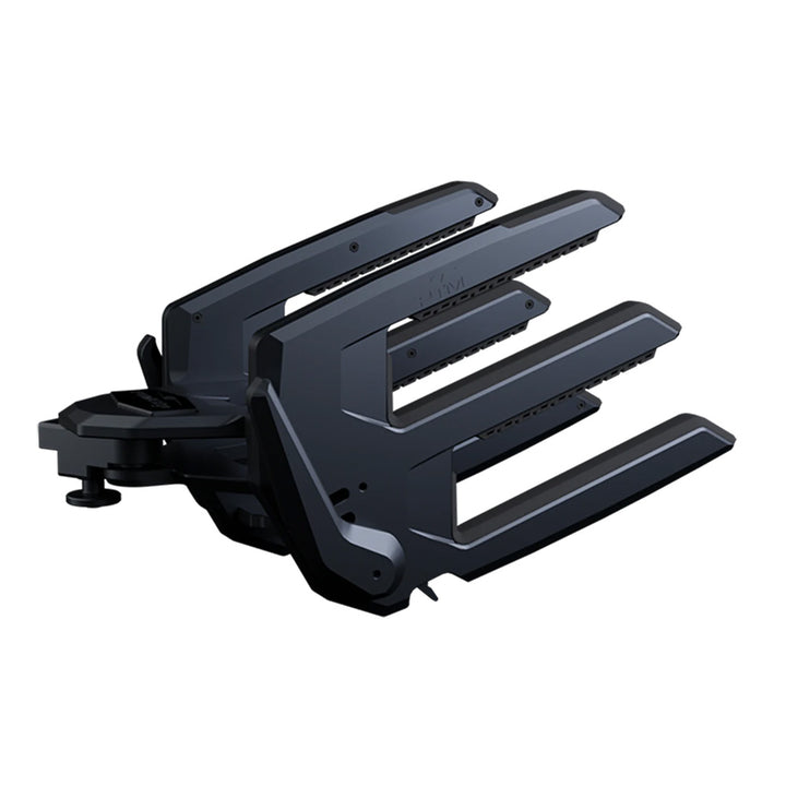 Pair of PTM Watersports ClampForce 3.0 black wakeboard racks for secure watercraft storage and transportation.