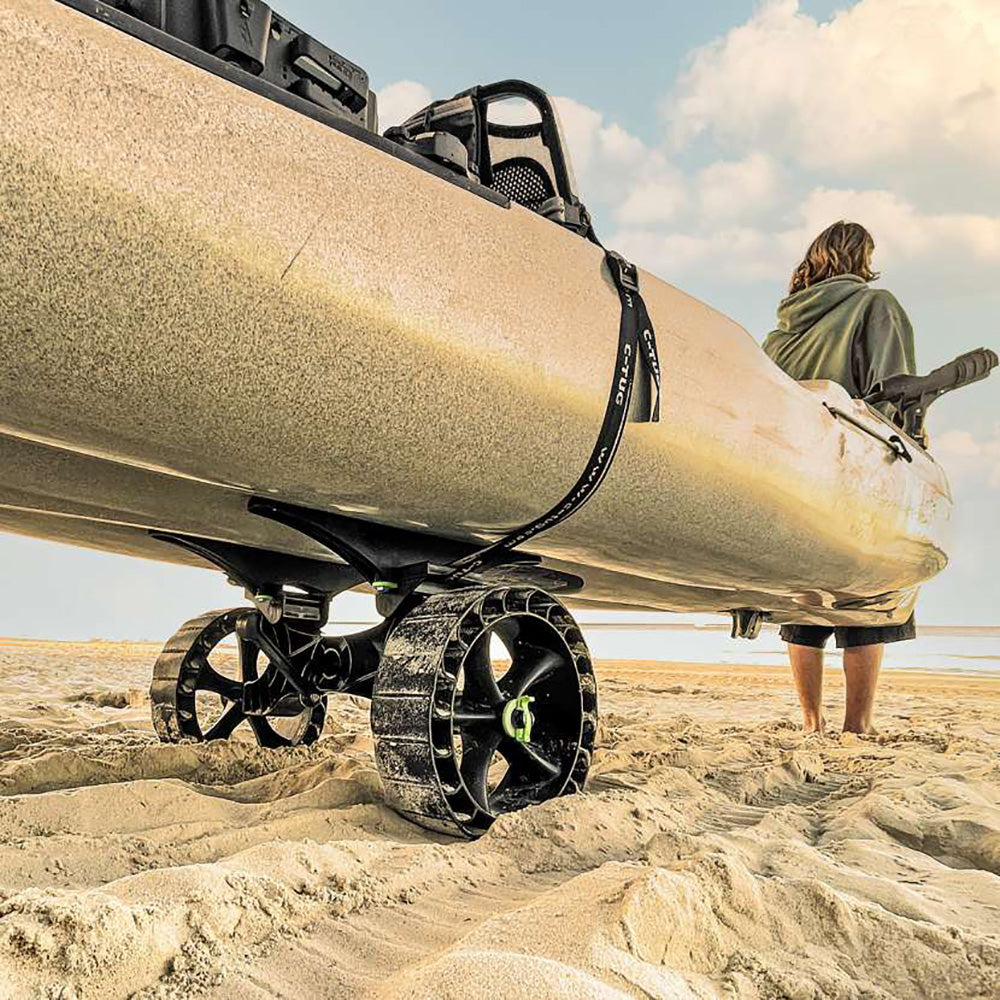 Railblaza C-Tug R kayak cart accessory with Sandtrakz wheels, designed for easy transportation of kayaks and boats.