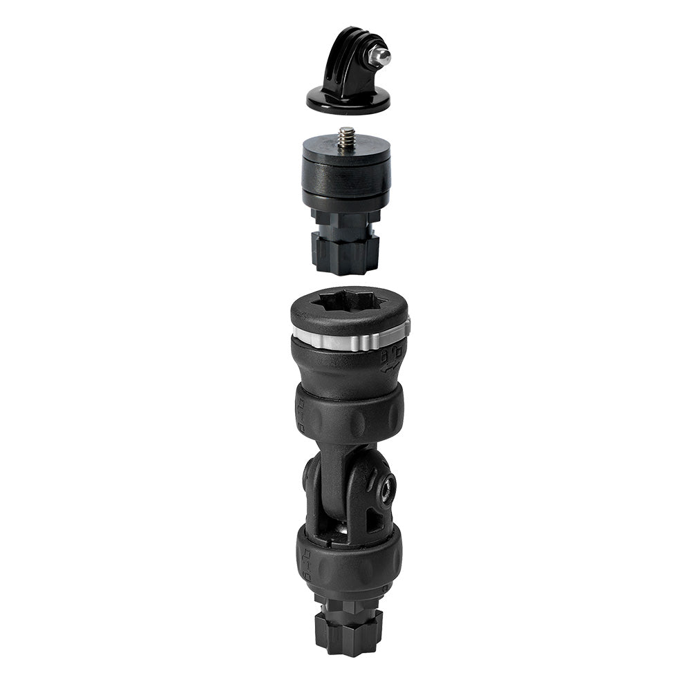 Railblaza Camera Mount R-Lock accessory attached to a boat, designed for secure camera installation on marine vessels.