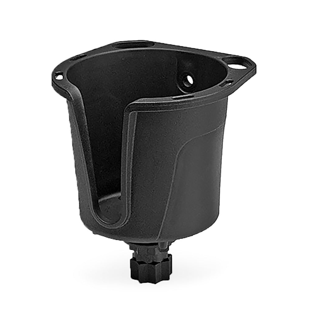 RAILBLAZA DrinkHold accessory in black, mounted on watercraft, designed to securely hold drinks during boating.