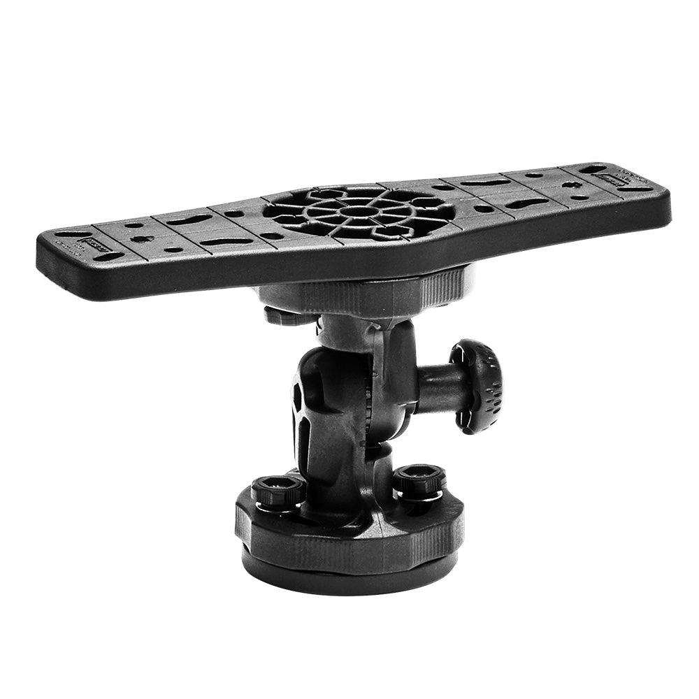 RAILBLAZA HEXX Fish Finder Mount accessory shown mounted on a boat, designed for secure attachment of fish finder devices.