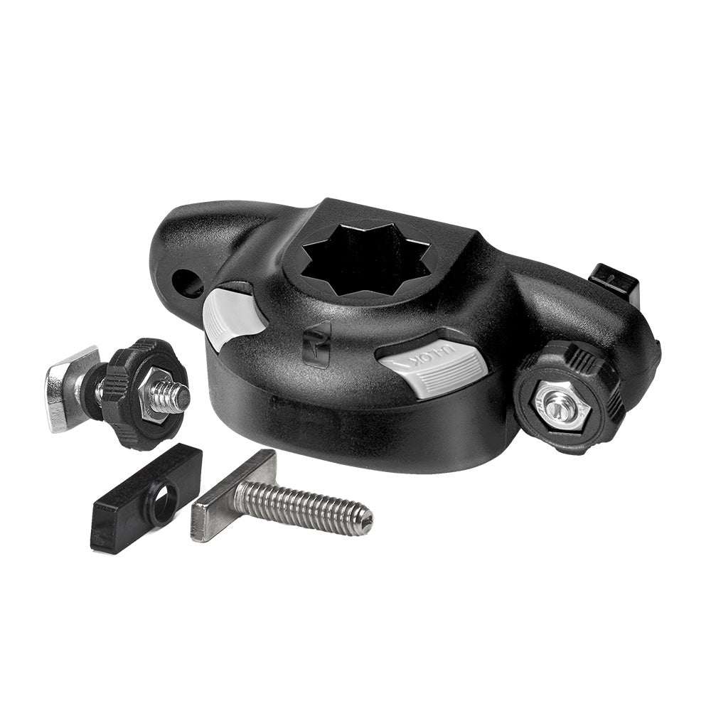 RAILBLAZA SidePort TracLoader accessory mounted on a boat, showcasing its versatile mounting and accessory attachment features.