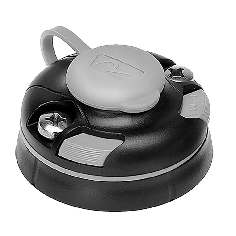 Railblaza StarPort Base in black, a durable accessory mount for boats and kayaks, shown on a boat surface.