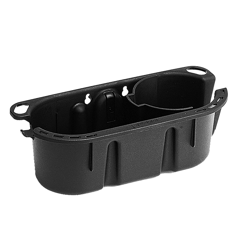 RAILBLAZA StowPod in black, a marine accessory storage device designed for boat organization and convenience.