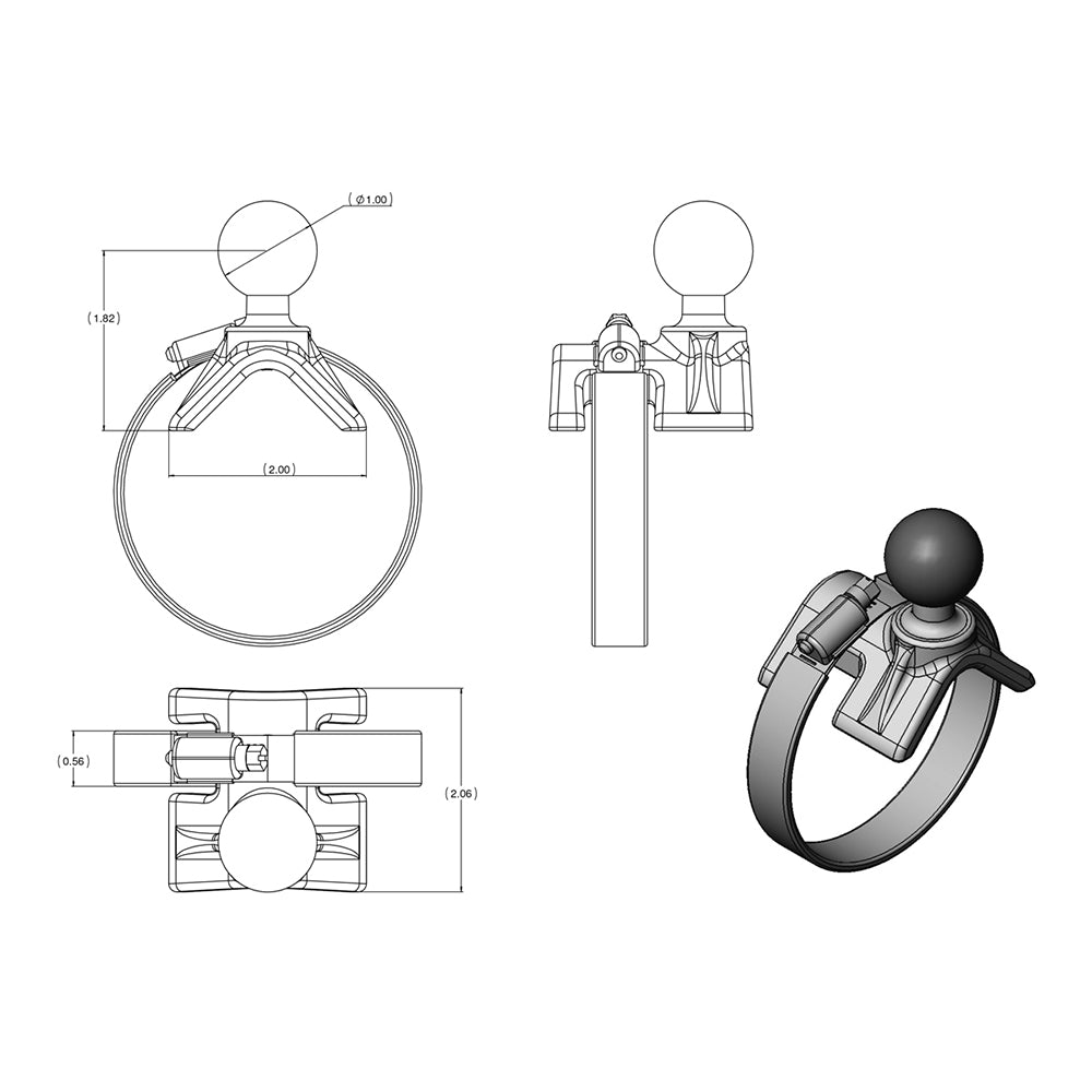 RAM Mount V-Base Rail Yoke Clamp Mount in B Size by RAM Mounting Systems, securely attaches to vehicle rails.
