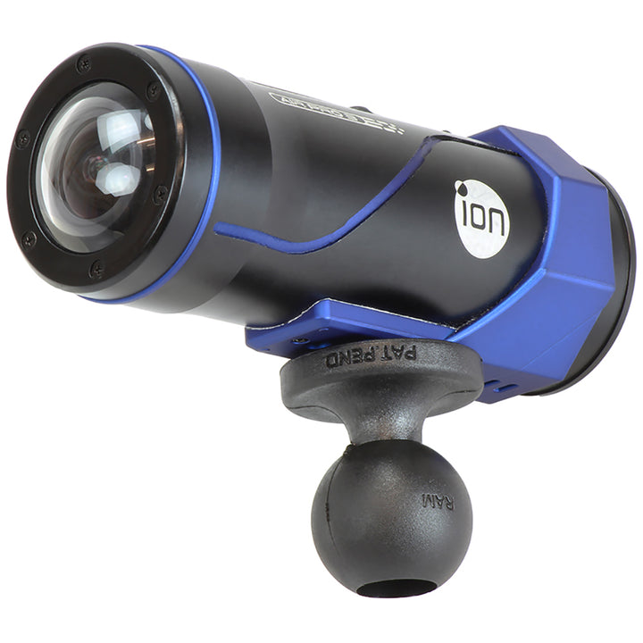 RAM Mounting Systems composite 1-inch ball with 1/4-20 stud for cameras and camcorders, shown with mounting hardware.