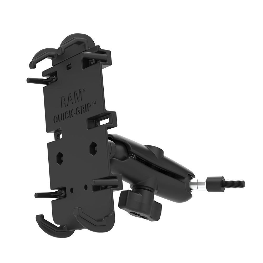 RAM Mount Quick-Grip XL Phone Mount with grab handle and M6 bolt base, designed for secure cell phone mounting in vehicles.