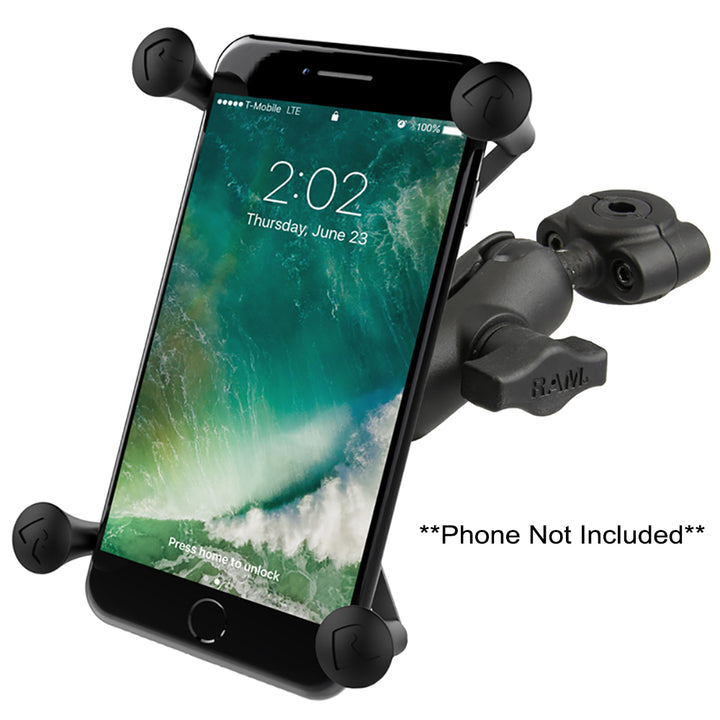 RAM Mount RAM Torque cell phone mount with 1-inch ball, short arm, and X-Grip for larger phones on mini rail base, RAM Mounting Systems