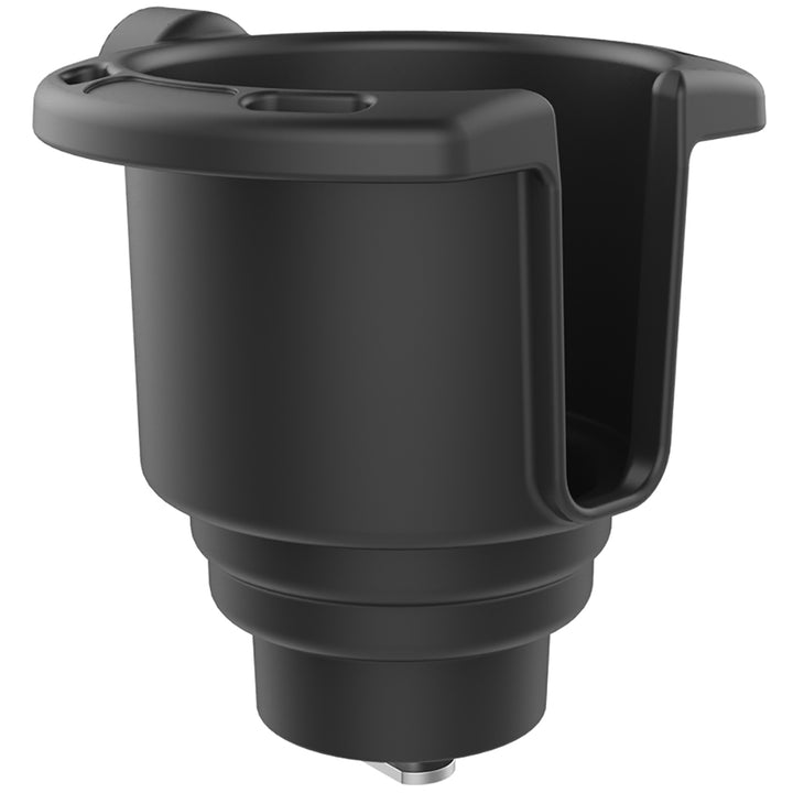 RAM Mount Drink Cup Holder for Tracks, a durable mount designed to securely hold cups in vehicle tracks.