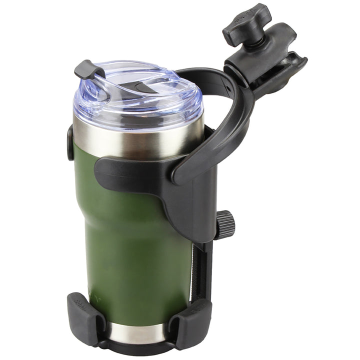 RAM Mount Level Cup XL drink cup mount with single B size 1-inch ball socket for secure vehicle or boat mounting.