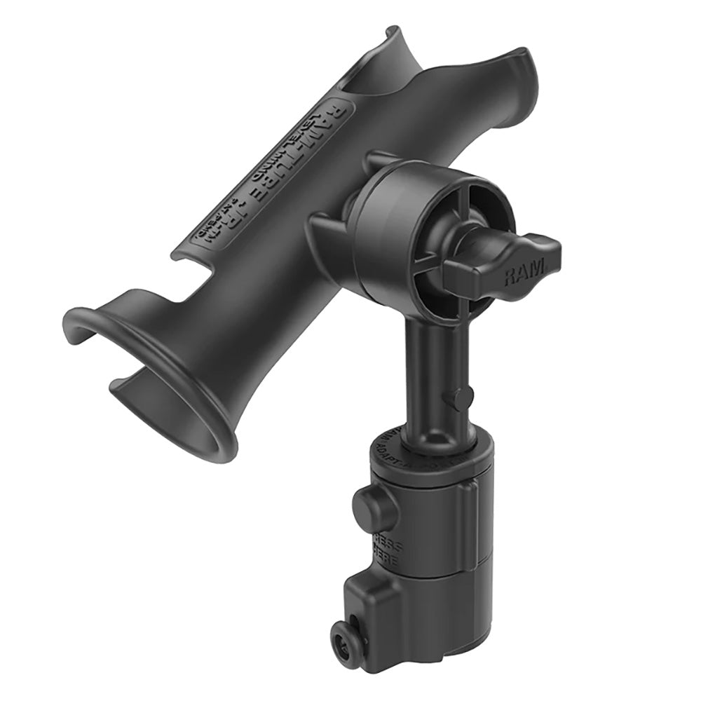 RAM Mount RAM Tube Jr. fishing rod holder with universal Adapt-A-Post track base for 4-inch posts, designed for secure rod storage.