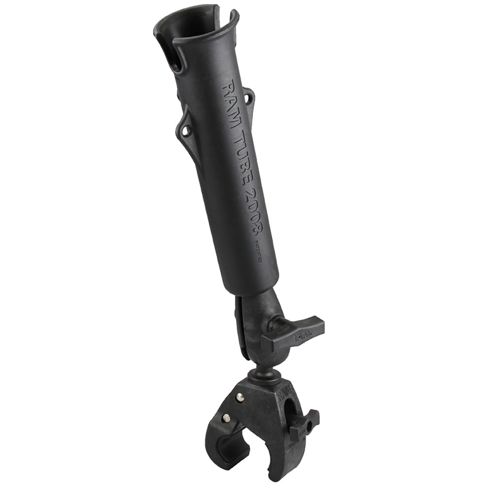 RAM Mounts RAM Tube Rod Holder with Tough-Claw for fishing rods, securely mounts on boats or vehicles.