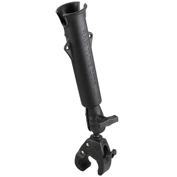 RAM Mounts RAM Tube Rod Holder with Tough-Claw for fishing rods, securely mounts on boats or vehicles.