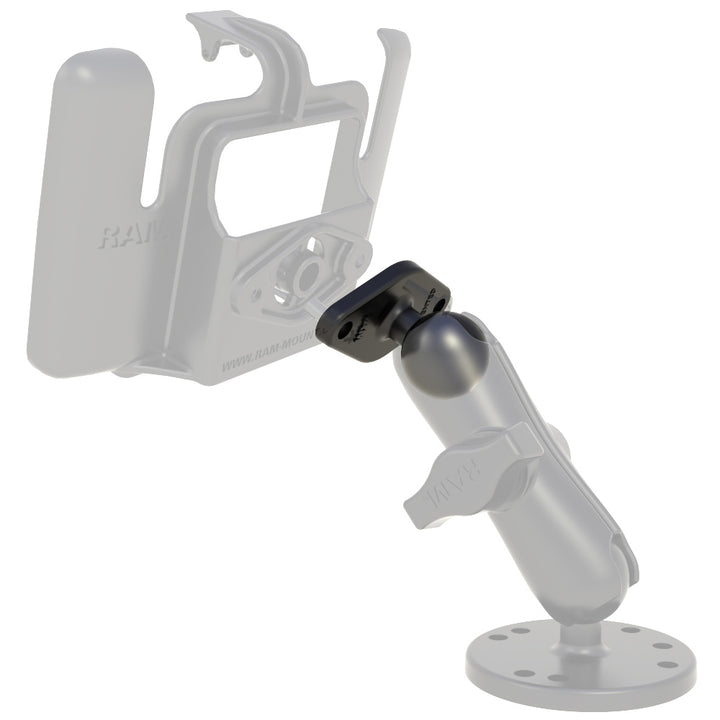 RAM Mount base with ball for GPS accessories, measures 2-7/16" x 1-5/16", compatible with RAM mounting systems.