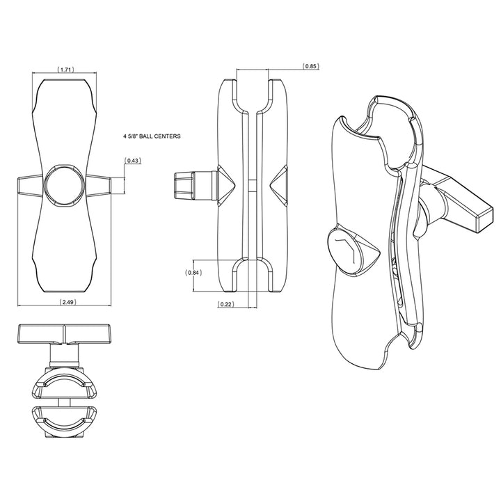 RAM Mount Double Socket Arm for 1.5-inch ball bases, GPS accessories from RAM Mounting Systems, adjustable mounting arm for devices.