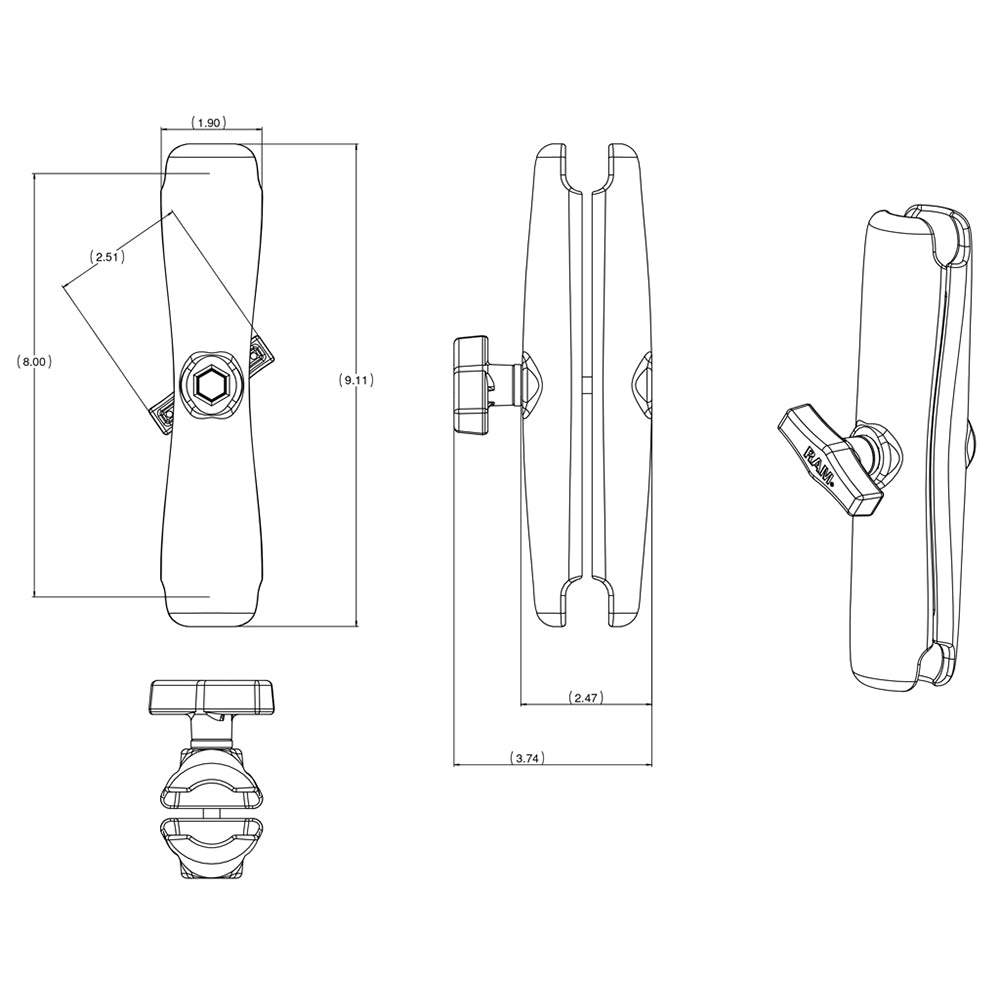 RAM Mount Long Double Socket Arm for 1.5-inch ball bases, GPS accessories by RAM Mounting Systems, adjustable mounting arm