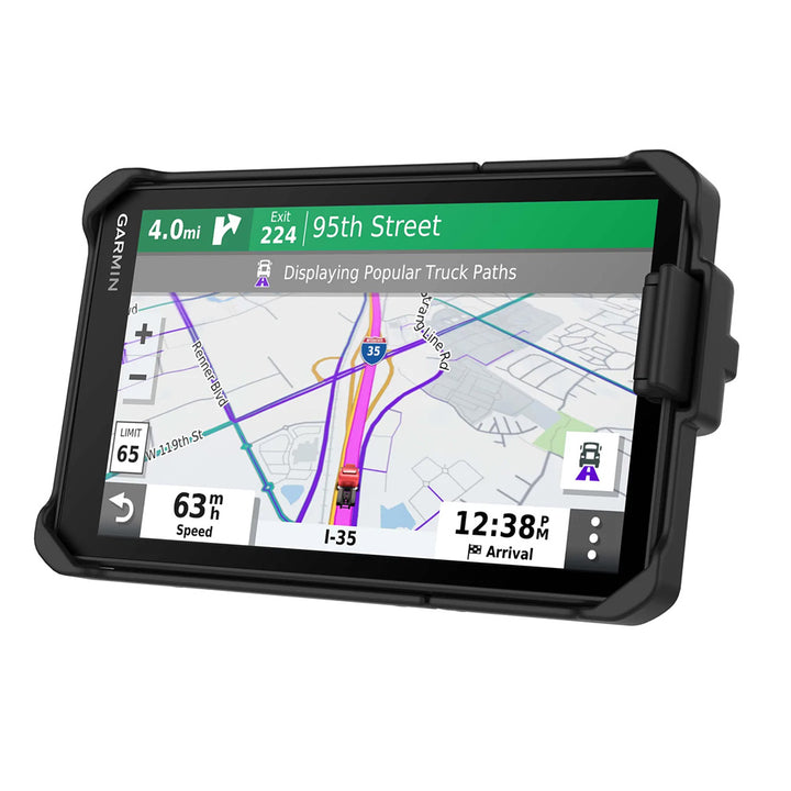 RAM Mount RAM EZ-Rollr locking cradle for Garmin dezl OTR700 GPS mount, featuring secure locking and durable construction.