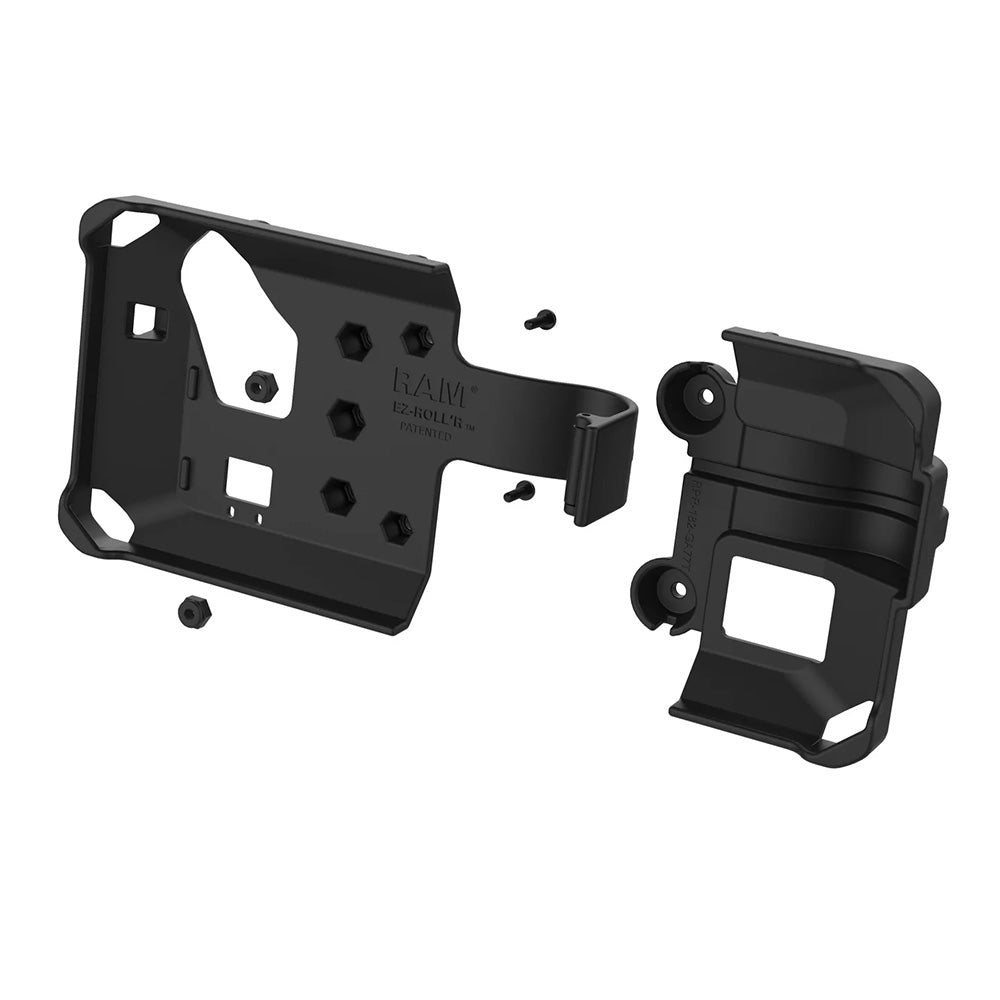 RAM Mount RAM EZ-Rollr locking cradle for Garmin dezl OTR700 GPS, durable mounting system for secure device installation.