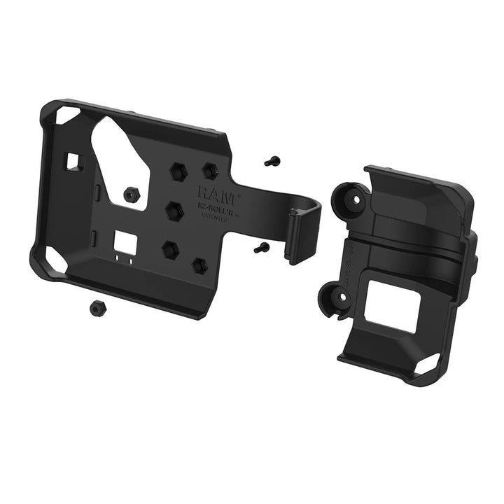 RAM Mount RAM EZ-Rollr locking cradle for Garmin dezl OTR700 GPS, durable mounting system for secure device installation.