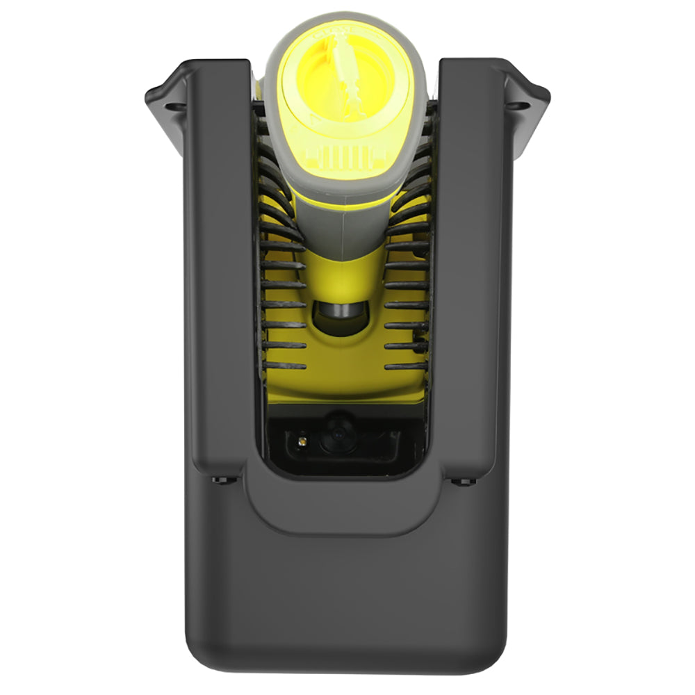 RAM Mount Power-Grip XL universal scanner gun holder securely grips iPad, iPhone, and iPod devices with adjustable mounting system.
