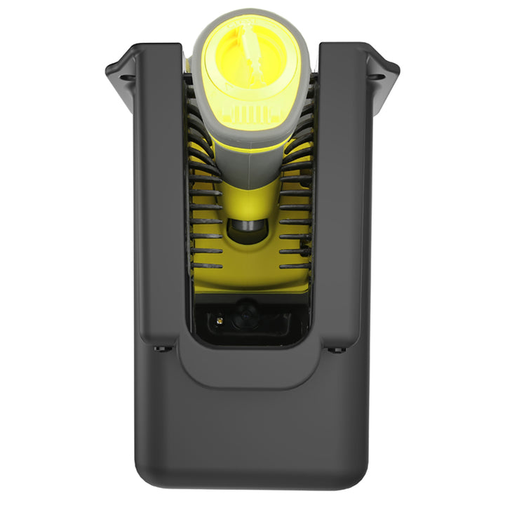 RAM Mount Power-Grip XL universal scanner gun holder securely grips iPad, iPhone, and iPod devices with adjustable mounting system.