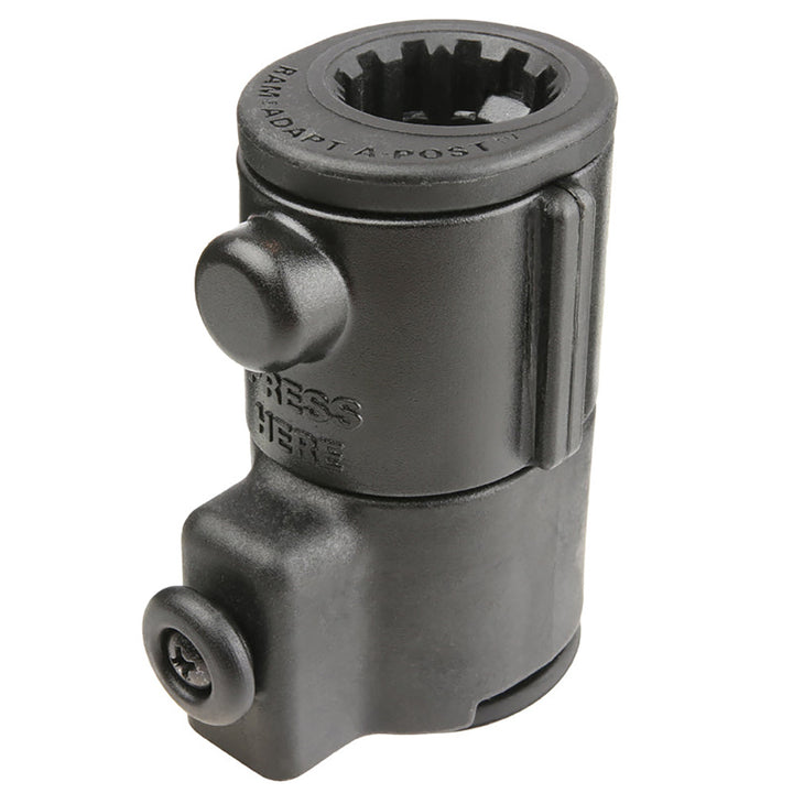 RAM Mount Universal Adapt-A-Post Track Base for kayak mounts, durable black plastic with mounting holes, compatible with RAM mounting systems